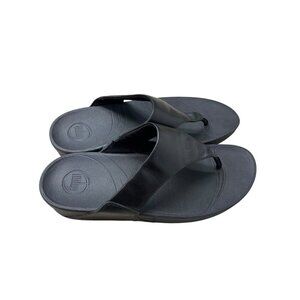 Fitflop Thong Leather Wedge Sandal Women’s Size 11 Black
